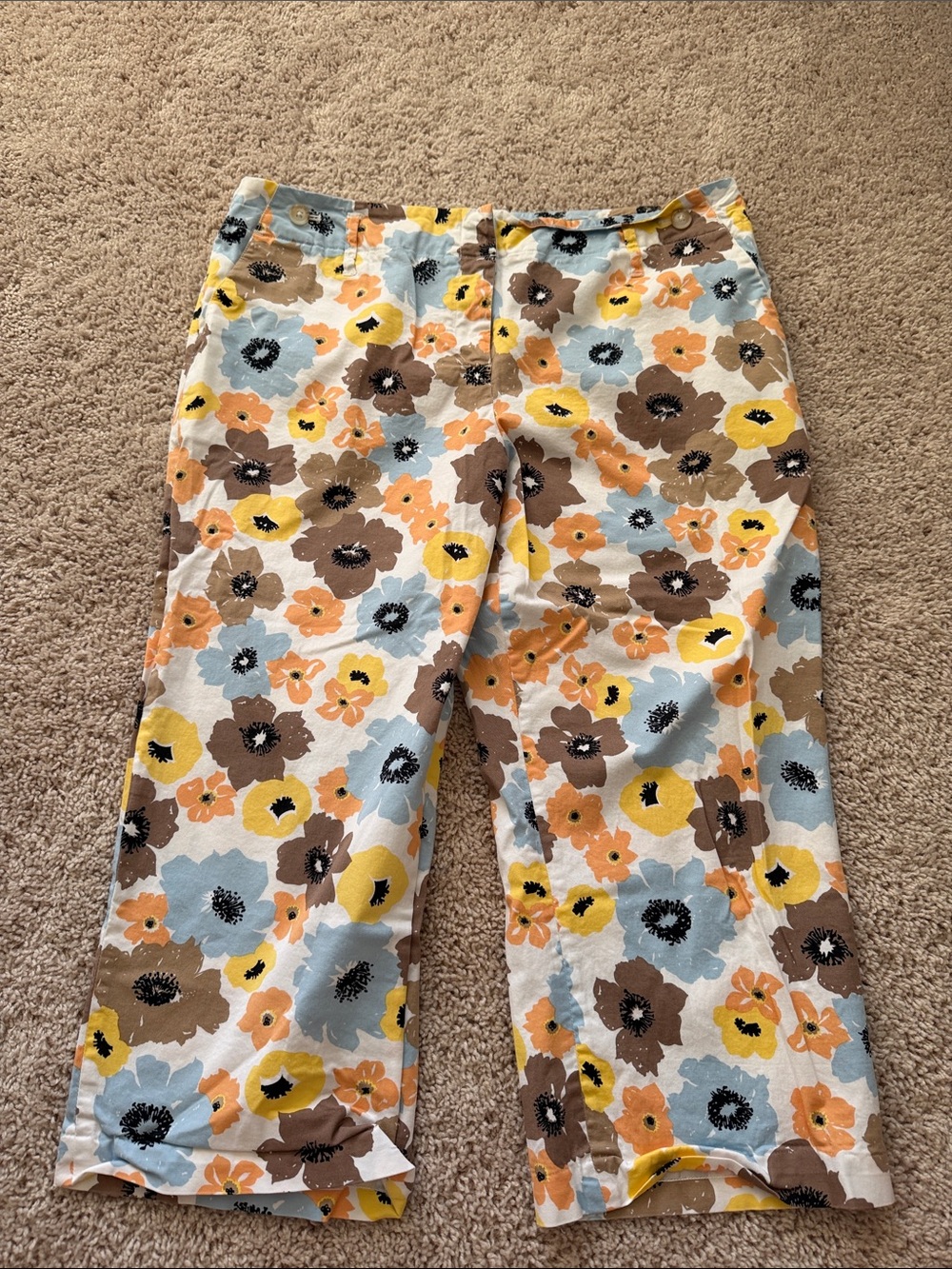 Madison Studio Floral Capris - Yellow, Blue & Brown